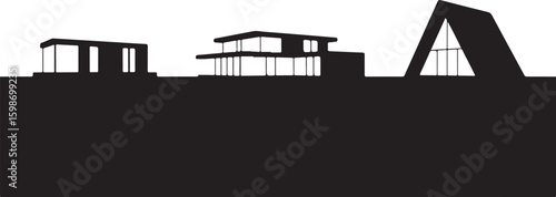 Modern architectural structures with geometric shapes and large windows architecture