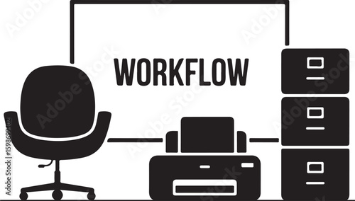 Office chair printer filing cabinet workflow diagram vector