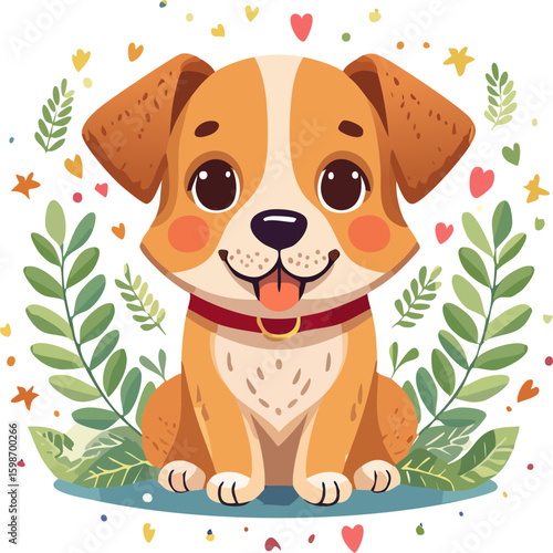 çiçekli bir köpeğin vektör çizimi 