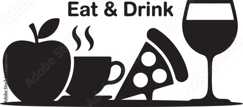 Apple coffee pizza wine glass text vector