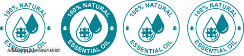 100% Natural Essential Oil Label Icon – Organic Aromatherapy Logo, Eco Sticker, Botanical Badge Design