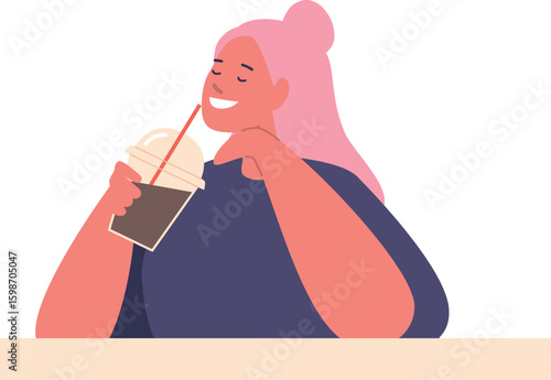 Dreamy woman drinking coffee beverage