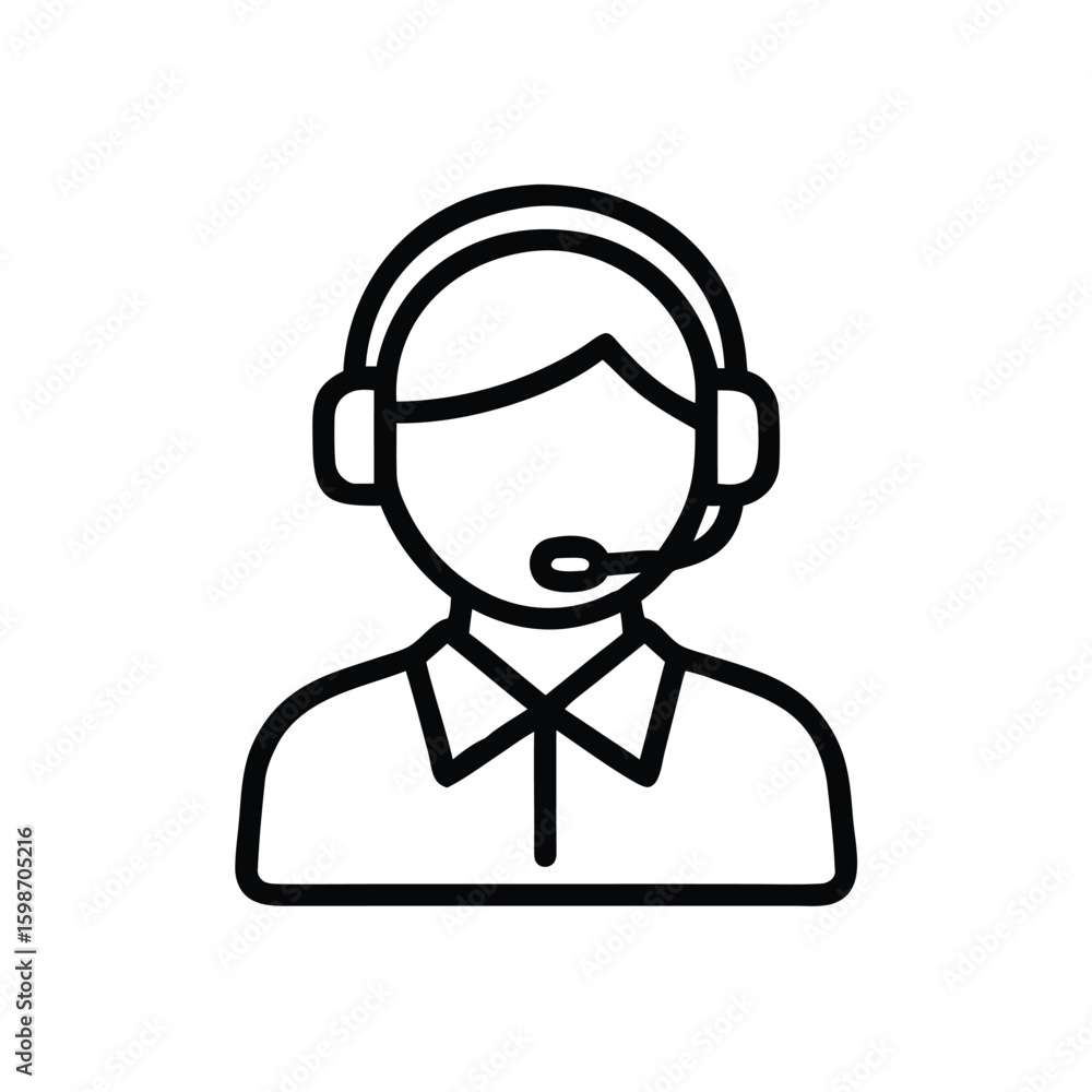 Customer Support Icon Vector - Call Center Operator Line Art Illustration Customer Support Icon Vector - Call Center Operator Line Art Illustration