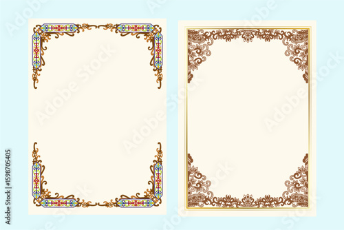 Ornate golden frames for certificates and invitations.