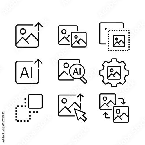 Smart image enhancement icons collection. Outline symbols. Line design