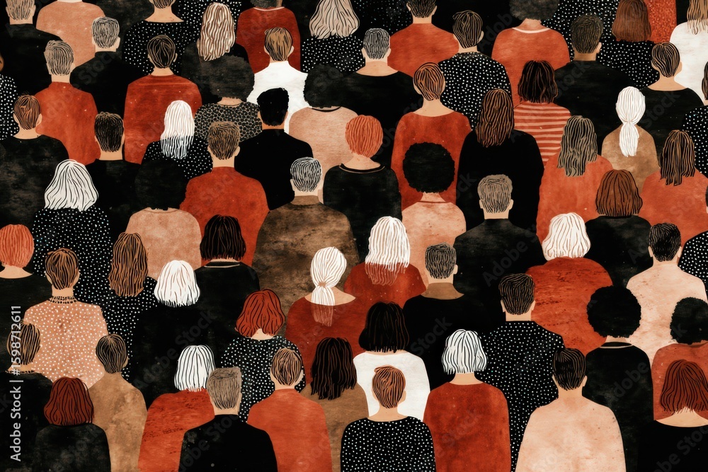 Obraz premium Crowd of diverse individuals embracing collective identity in a dynamic tapestry of colors demonstrating unity resilience and inclusion in contemporary artistic expression