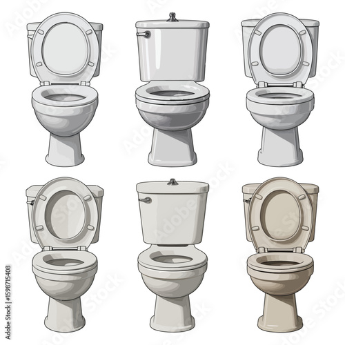 Collection of six different toilet designs in a grid layout