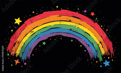 Vector design with decorative drawing of torn lgbt 
flag of rainbow stripe with colorful star. 
Fashion t-shirt print. Pride proud parade pattern 
for textiles, fabric, clothing.

