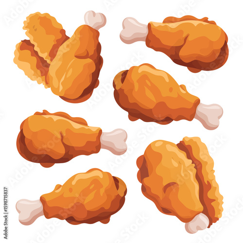Delicious crispy fried chicken drumsticks and thighs set