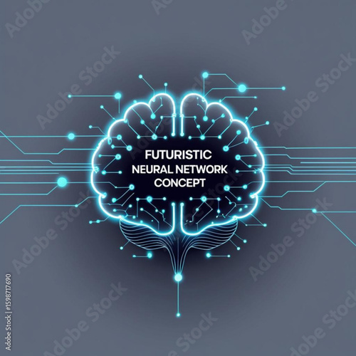 Glowing cerebral structure with interconnected nodes and lines representing neural network technology concept