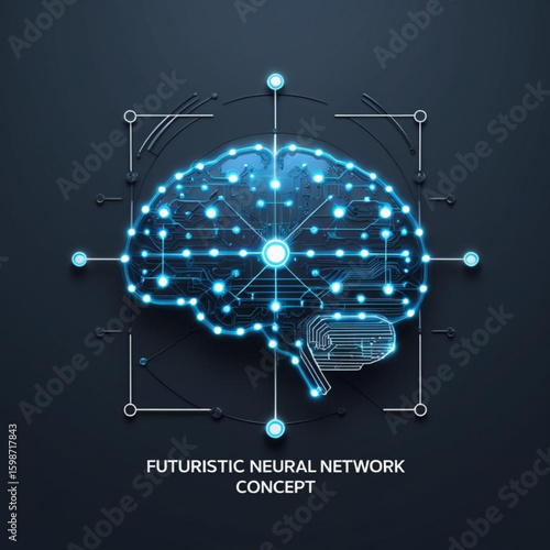 Illuminated cerebral structure with interconnected nodes and lines representing neural network technology concept
