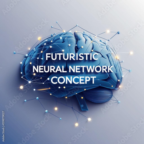 Illustration of a cerebral organ with connected light points representing a futuristic network design idea