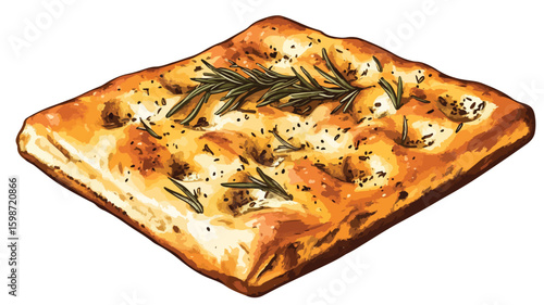 Empty Focaccia Color Engraving Raster Illustration