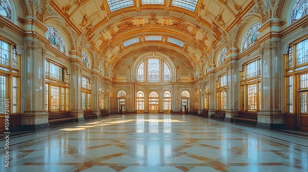 Obraz premium Grand Hall Interior Luxurious Marble Floor and Gilded Ceilings