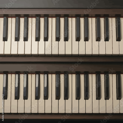 Close up view of vintage electronic keyboard piano keys