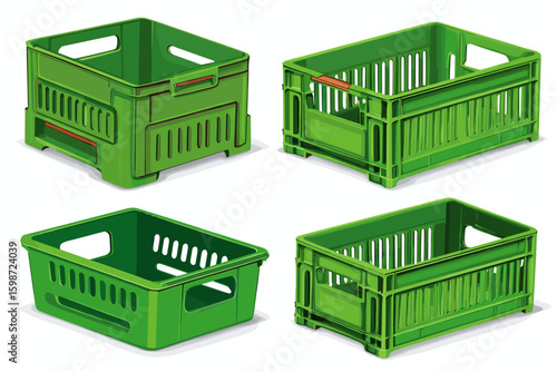 Various Green Plastic Storage Baskets for Organizing and Transporting Goods