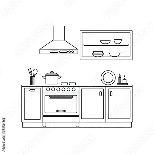Modern Kitchen Line Art Illustration Design