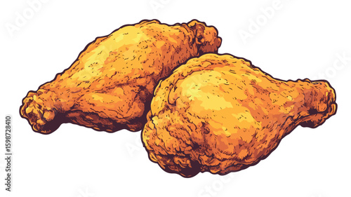 Crispy Fried Chicken Thighs Engraved Illustration for Culinary Designs