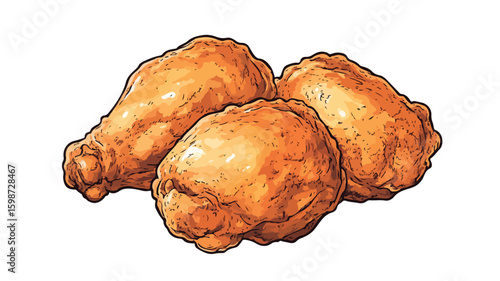 Crispy Fried Chicken Thighs Engraved Illustration for Culinary Designs