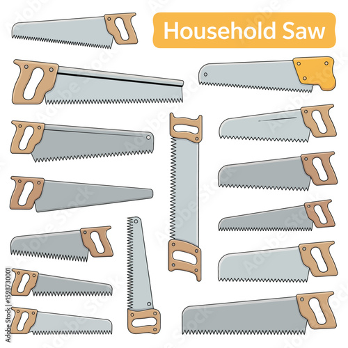 Collection of various household saws and hand saws for woodworking and diy projects