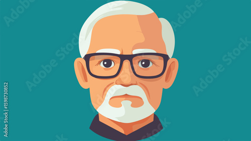 Close-Up of Grandfather's Head in Flat Design Simplified Style