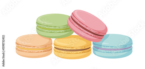 Assortment of colorful macarons on a white background