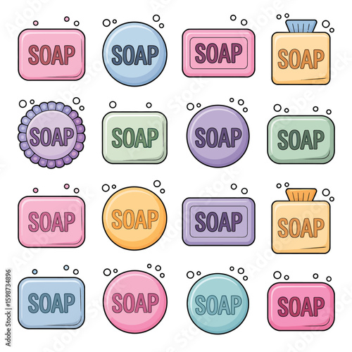 Collection of colorful soap bars with the word soap written on them
