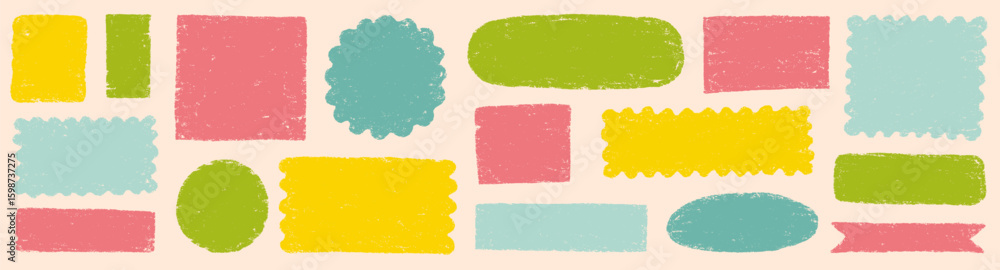 custom made wallpaper toronto digitalDoodle brush crayon shape color frame set. Hand drawn crayon pencil box, pastel rough chalk texture square border. Cute cartoon paint frame circle, square background design. Vector illustration