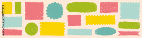 Wallpaper Mural Doodle brush crayon shape color frame set. Hand drawn crayon pencil box, pastel rough chalk texture square border. Cute cartoon paint frame circle, square background design. Vector illustration Torontodigital.ca
