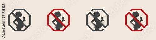 No alcohol during pregnancy vector icons. No alcohol allowed during pregnancy signs