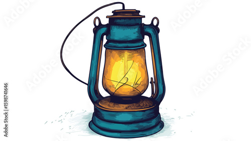 Vintage Lantern Color Engraving Illustration EPS