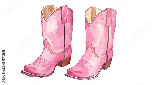 Pink Cowboy Boots Watercolor Clipart - Simple and Flat Design