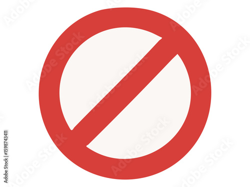 Red prohibition sign with diagonal line across circular symbol isolated on white background. concept of no entry, stop, warning, forbidden, signage, safety, design element