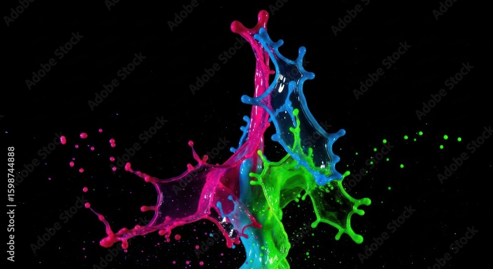 Obraz premium Vibrant multicolored paint splashes against a black backdrop