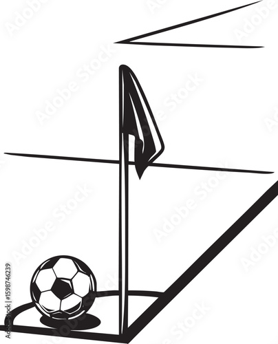 Minimalist Soccer Corner Kick Field Line Art Vector
