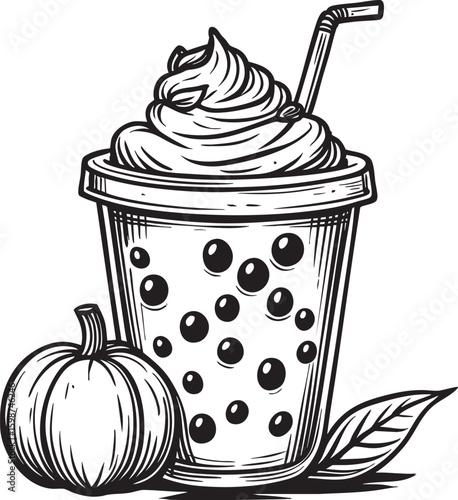 Pumpkin Spice Bubble Tea Cup with Straw Vector Art