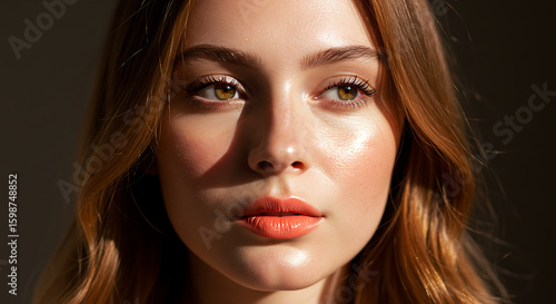 Wallpaper Mural Model with a no-makeup makeup look, head turned slightly to the right, soft shadows enhancing facial features. Torontodigital.ca