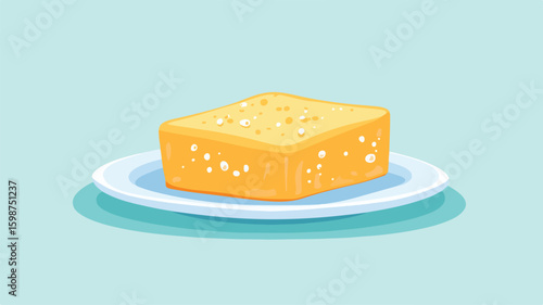 Sponge Washing Dishes Vector Illustration