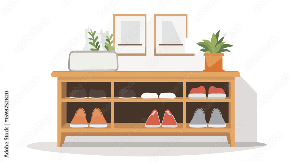 Fototapeta premium Modern Shoe Rack Shelf for Neat Footwear Organization in Stylish Design