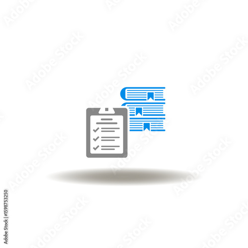 Vector illustration of checklist with books. Symbol of user manual guide. Icon of technical information.
