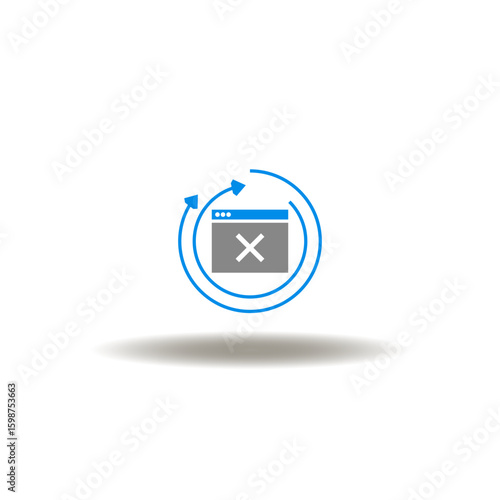 Vector illustration of website with cross mark and round arrows. Symbol of clogged cache.