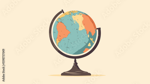 Vintage Globe Illustration with Continents in Simplistic Style