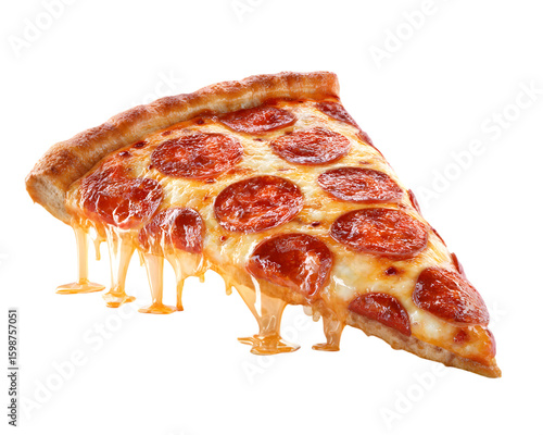 Italian pizza with pepperoni slices, melted cheese, and tomato sauce on a white background