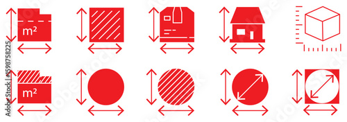 Height and width vector icon set black filled and outlined style.