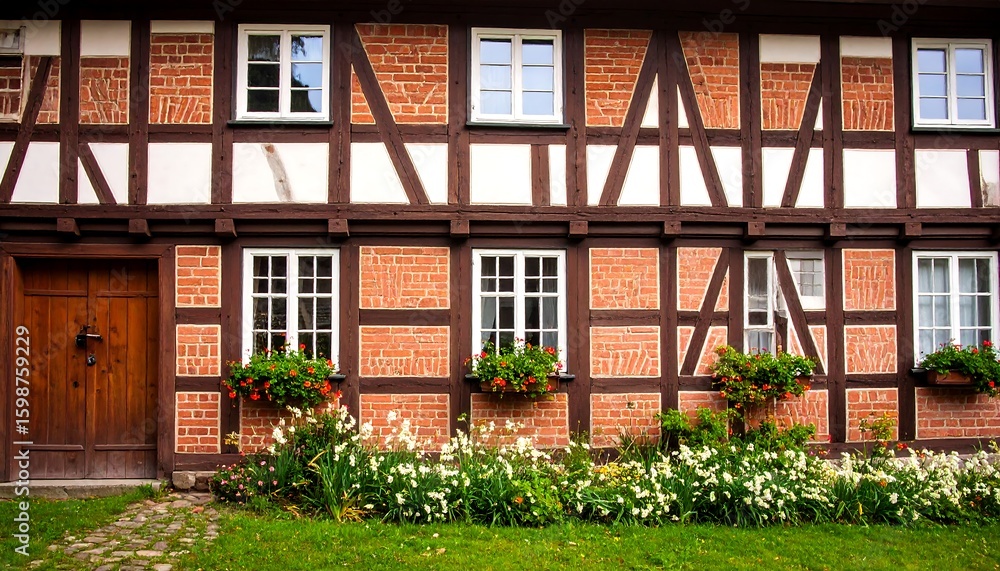 Fototapeta premium Traditional European timber-framed house facade