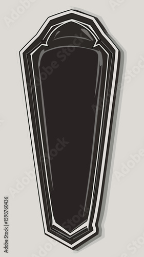 Stylized black coffin icon with white outline flat minimalist vector illustration dark funeral theme death symbol isolated on light background