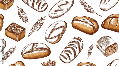 Sketchy White and Brown Bakery Bread Seamless Pattern Background