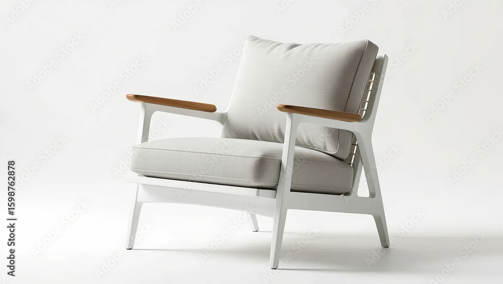 Obraz premium Modern White Armchair with Wooden Accents on a Clean White Background Studio Shot