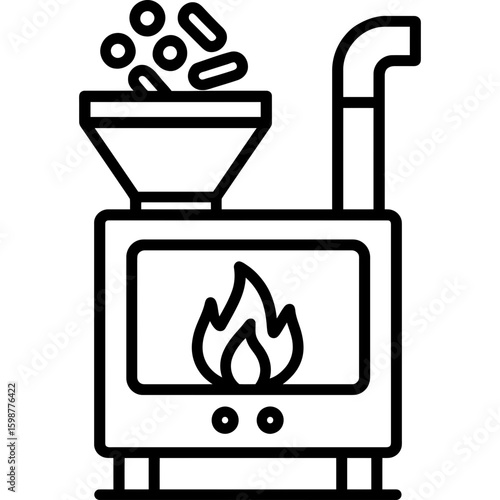 Biomass pellet stove outline icon vector
