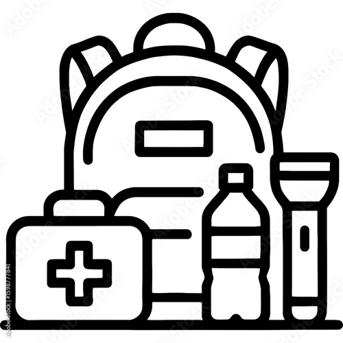 Emergency supplies kit outline icon vector